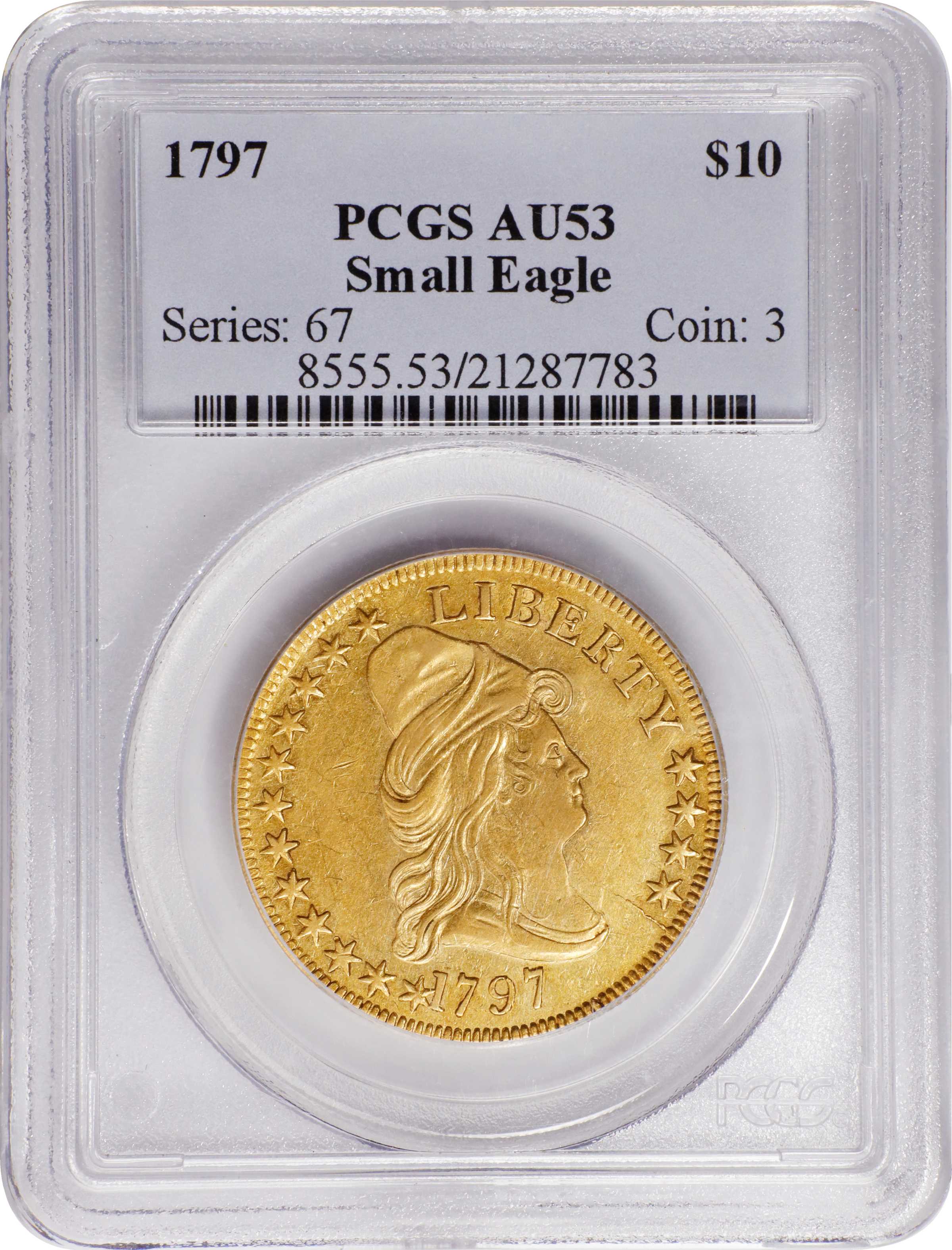 image for: 1797 Capped Bust Right Eagle. Small Eagle. BD-1, Taraszka-7. Rarity-5. AU-53 (PCGS).