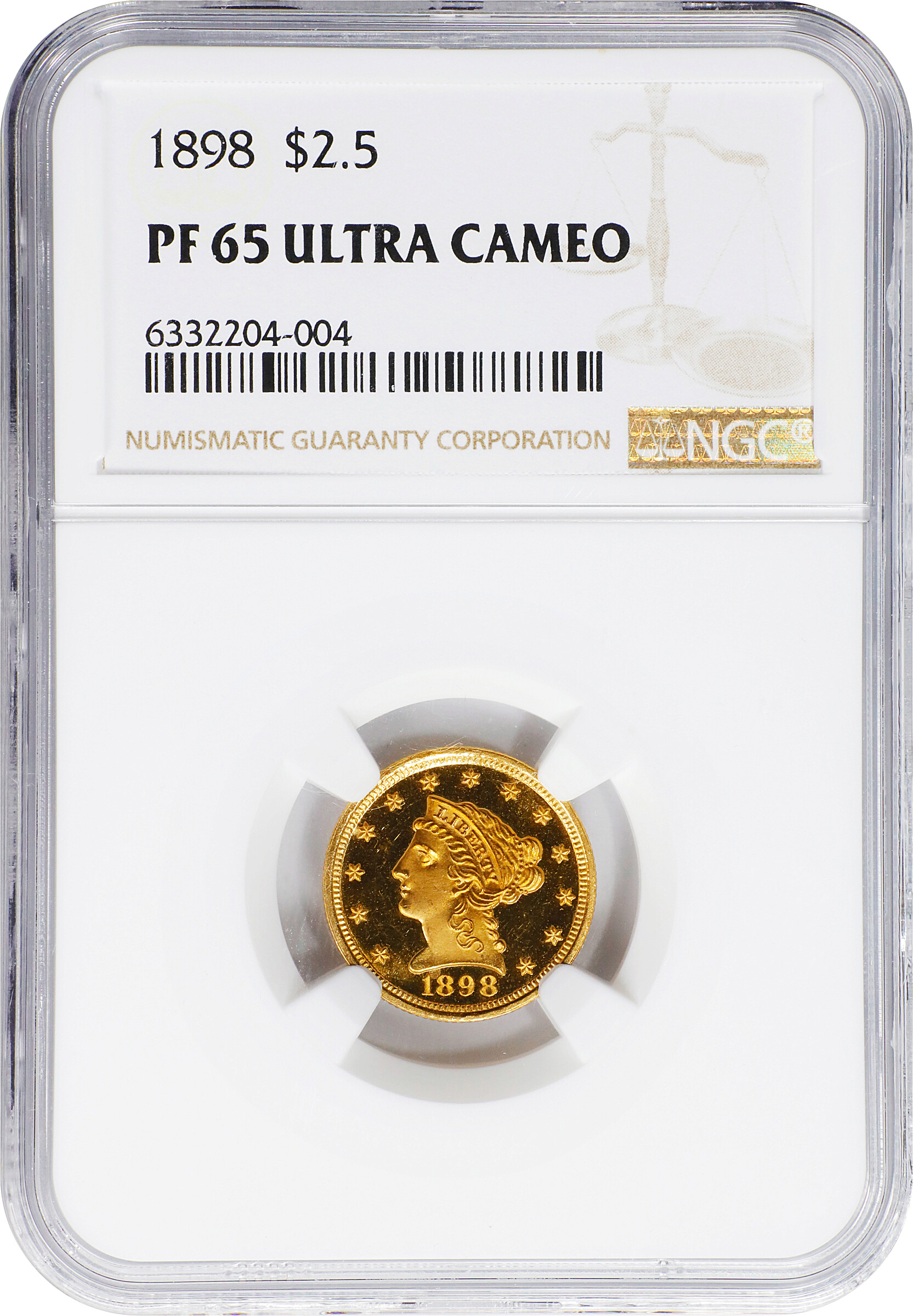 image for: 1898 Liberty Head Quarter Eagle. JD-1, the only known dies. Rarity-4. Proof-65 Ultra Cameo (NGC).