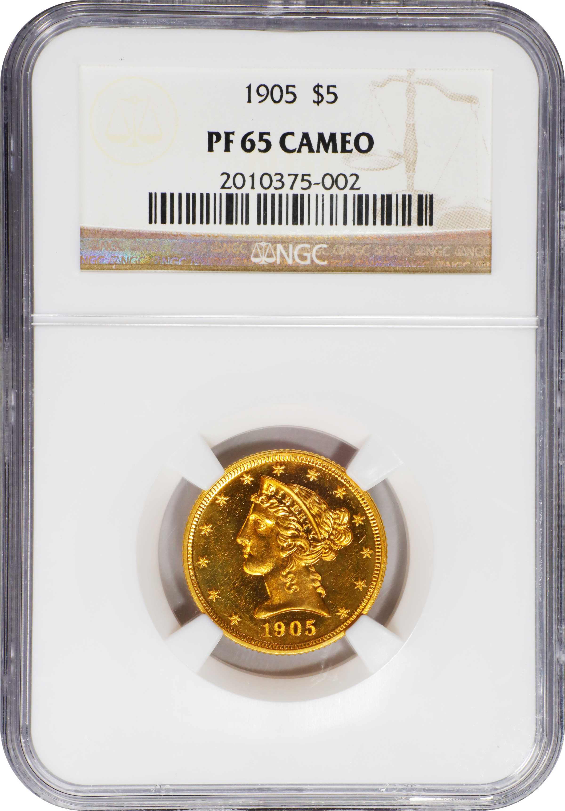 image for: 1905 Liberty Head Half Eagle. JD-1, the only known dies. Rarity-5. Proof-65 Cameo (NGC).