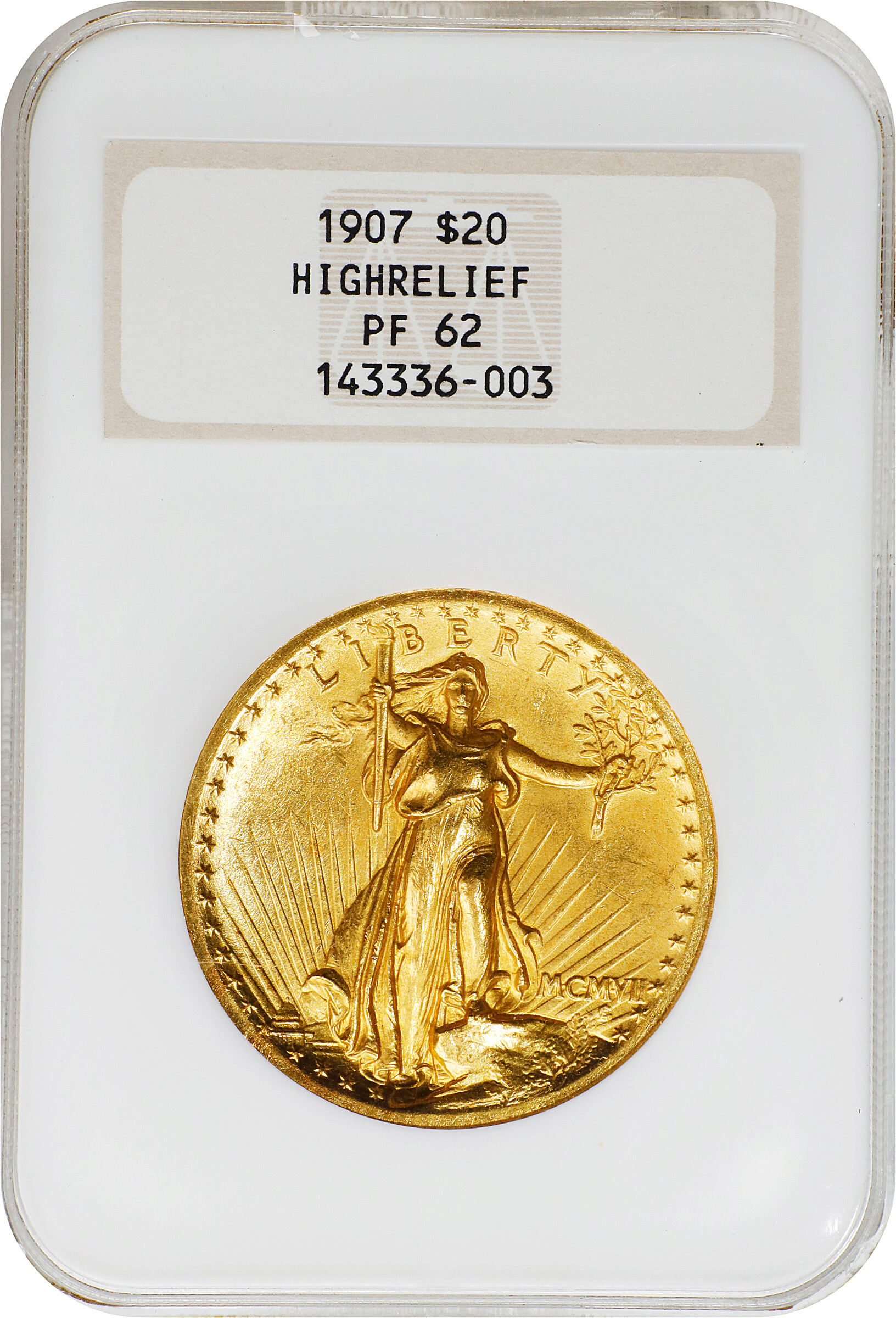 image for: MCMVII (1907) Saint-Gaudens Double Eagle. High Relief. Wire Rim. Proof-62 (NGC). OH.