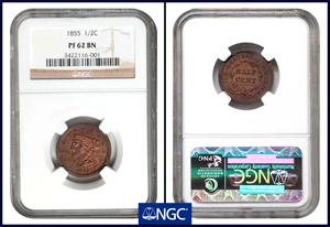 image for: 1855 Braided Hair Half Cent. C-1, the only known dies. Rarity-5 as a Proof. Proof-62 BN (NGC).