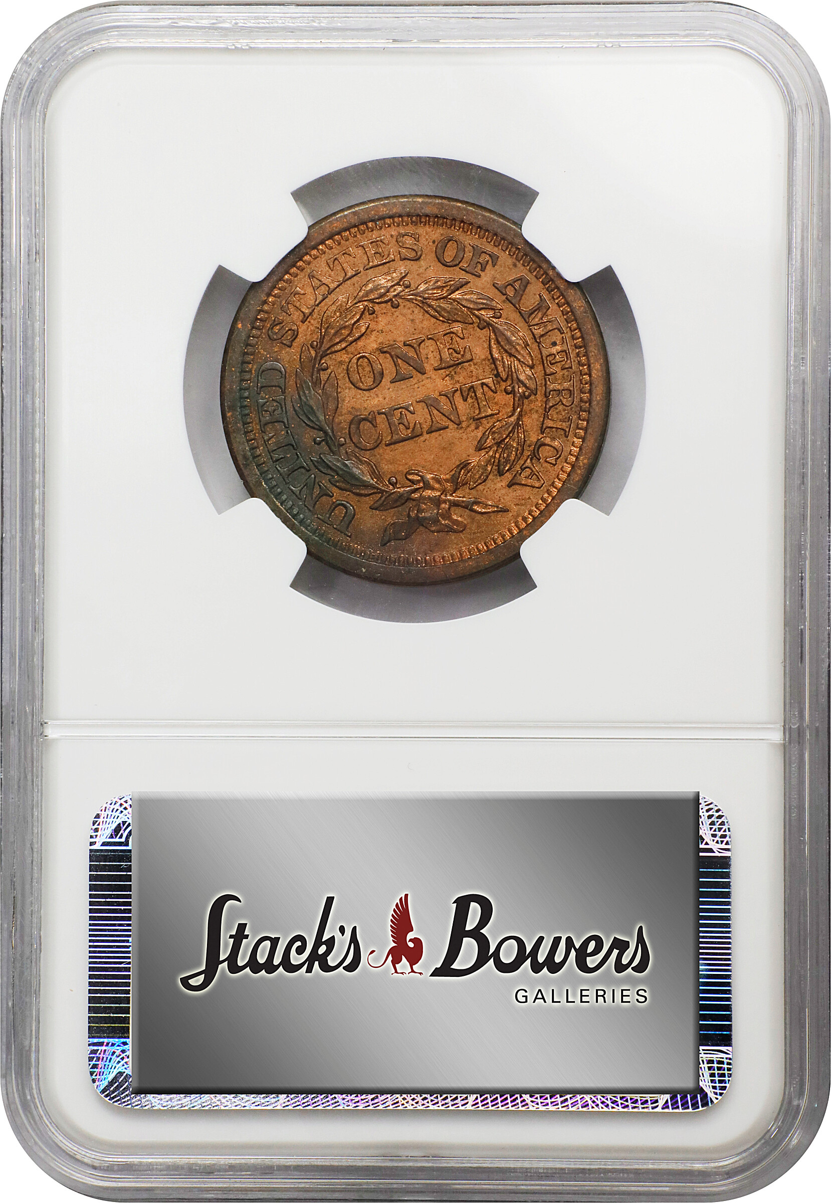 image for: 1855 Braided Hair Cent. N-10. Rarity-5 as a Proof. Slanting 5s. Proof-63 RB (NGC).