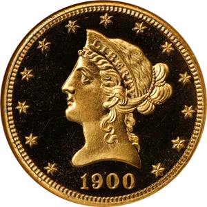image for: 1900 Liberty Head Eagle. JD-1, the only known dies. Rarity-5-. Proof-65 Ultra Cameo (NGC). CAC.