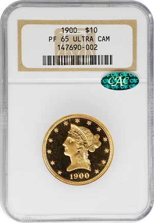 image for: 1900 Liberty Head Eagle. JD-1, the only known dies. Rarity-5-. Proof-65 Ultra Cameo (NGC). CAC.