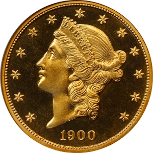 image for: 1900 Liberty Head Double Eagle. JD-1, the only known dies. Rarity-4+. Proof-65 Cameo (NGC). CAC.