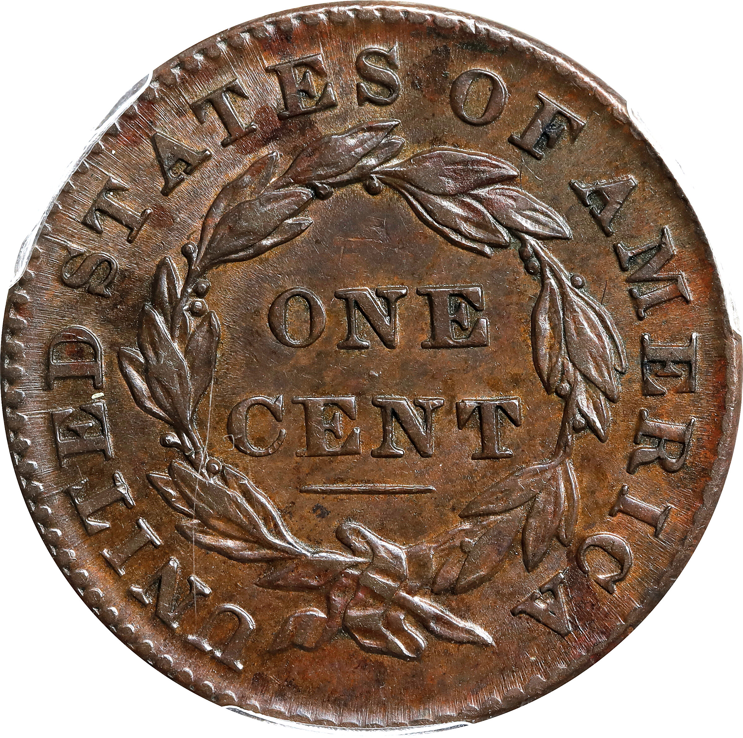 image for: 1829 Matron Head Cent. N-5. Rarity-3. Medium Letters. AU-55 (PCGS). CAC.