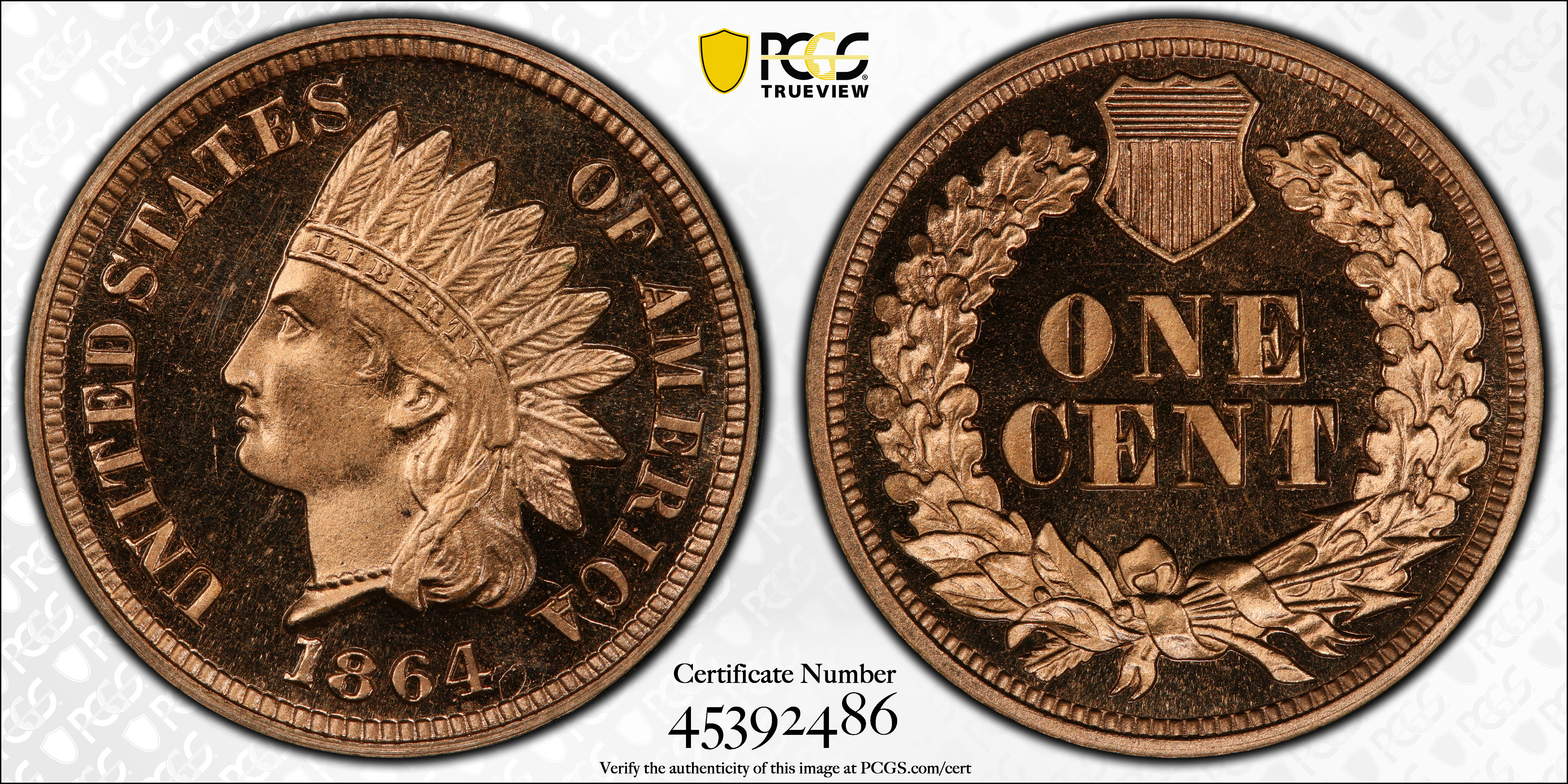 image for: 1864 Indian Cent. Copper-Nickel. Proof-64 Deep Cameo (PCGS). CAC.