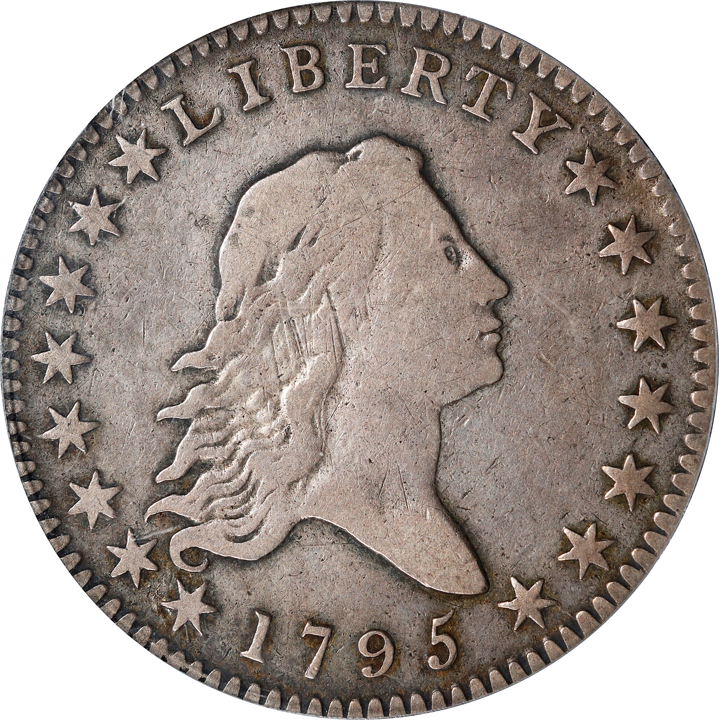 image for: 1795 Flowing Hair Half Dollar. O-108a, T-17. Rarity-4. Two Leaves. Fine-15 (PCGS).