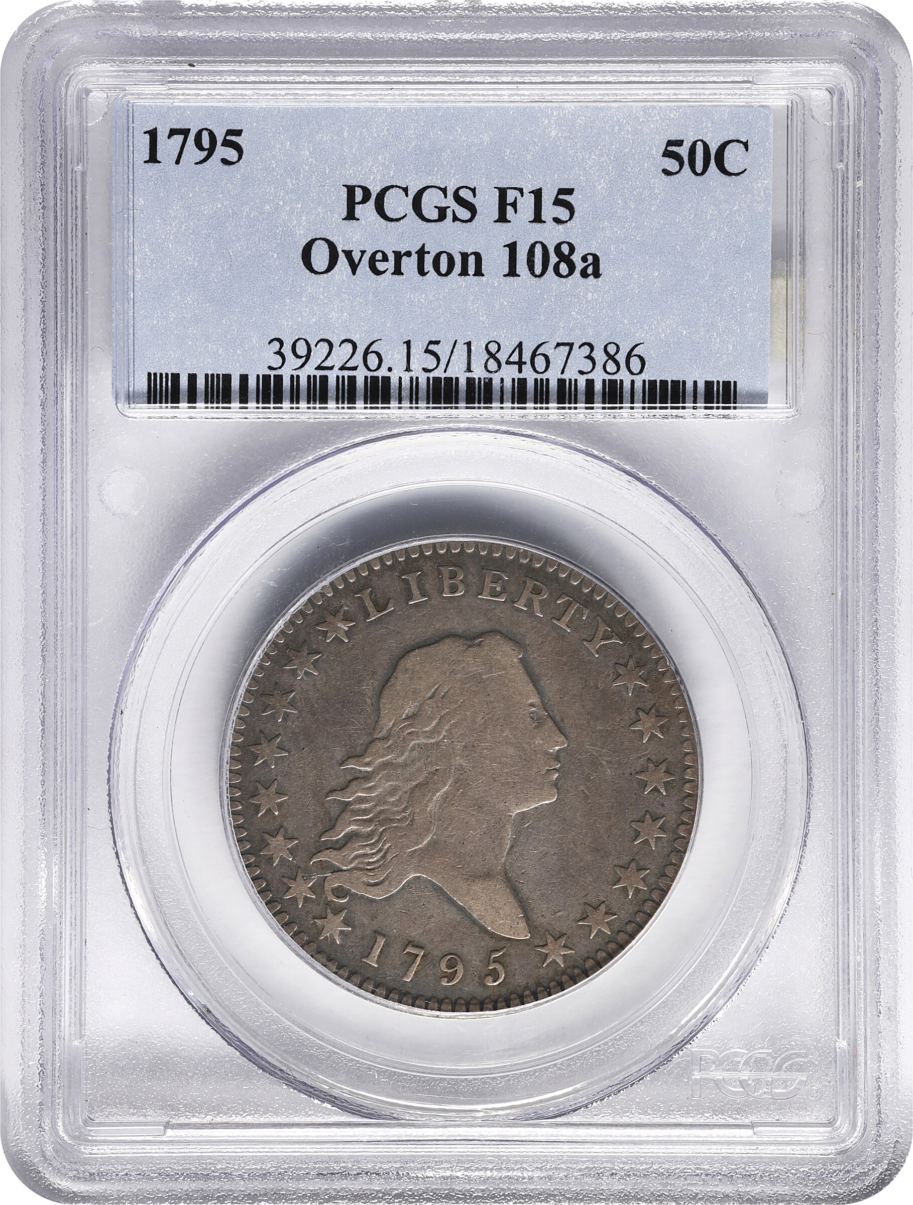 image for: 1795 Flowing Hair Half Dollar. O-108a, T-17. Rarity-4. Two Leaves. Fine-15 (PCGS).