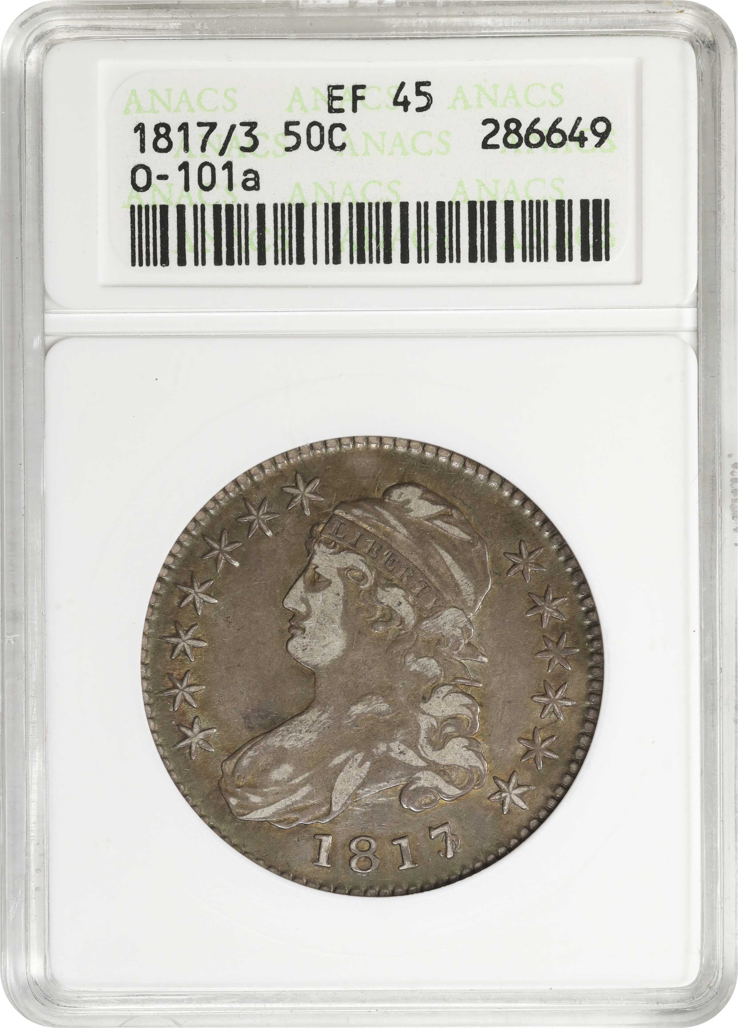 image for: 1817/3 Capped Bust Half Dollar. O-101a. Rarity-1. EF-45 (ANACS). OH.