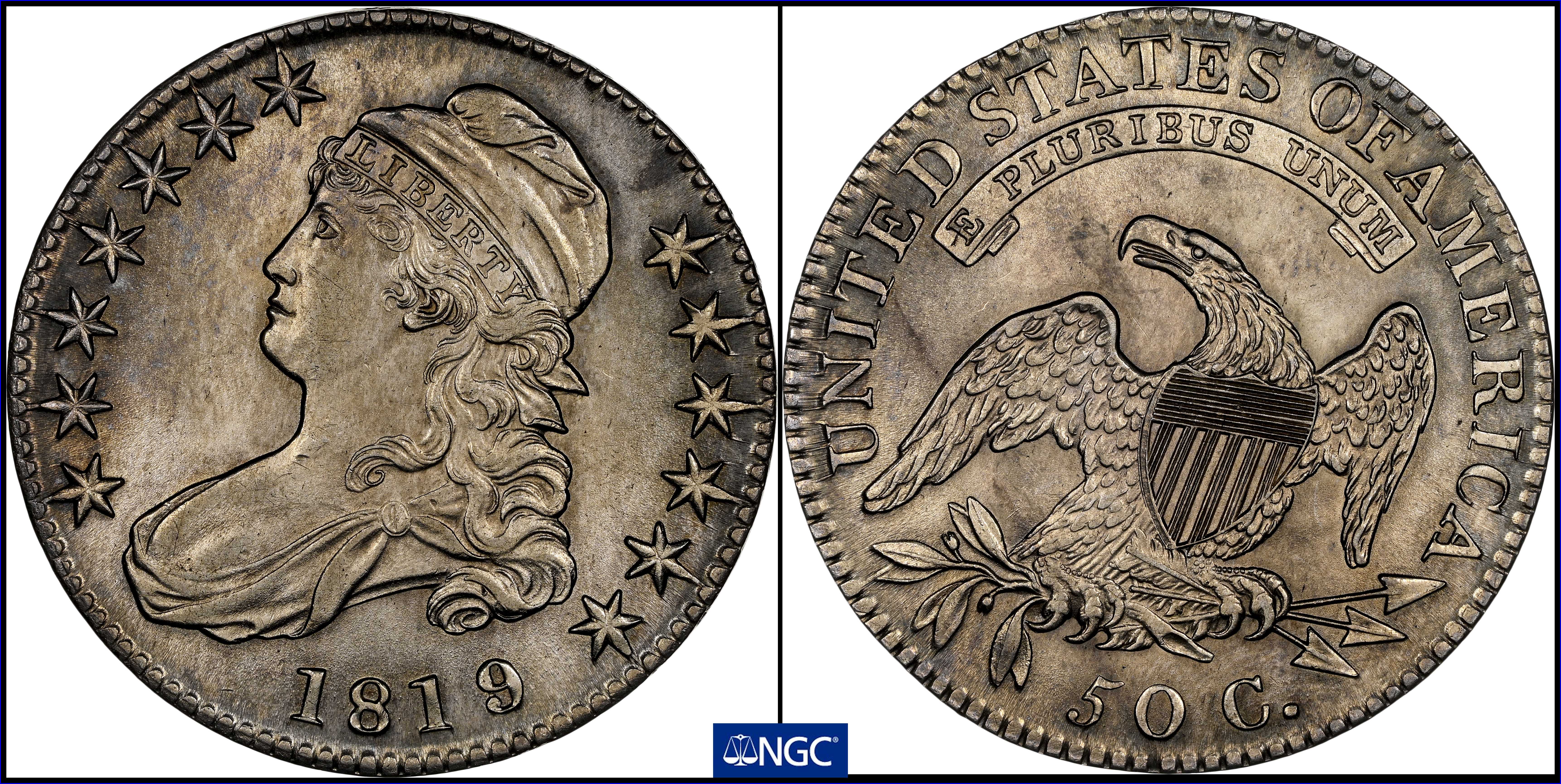 image for: 1819/8 Capped Bust Half Dollar. O-102. Rarity-1. Large 9. MS-61 (NGC).