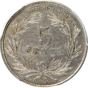 image for: 1866 Pattern Washington Five Cents. Judd-461, Pollock-535. Rarity-5. Nickel. Plain Edge. Proof-55 (PCGS).