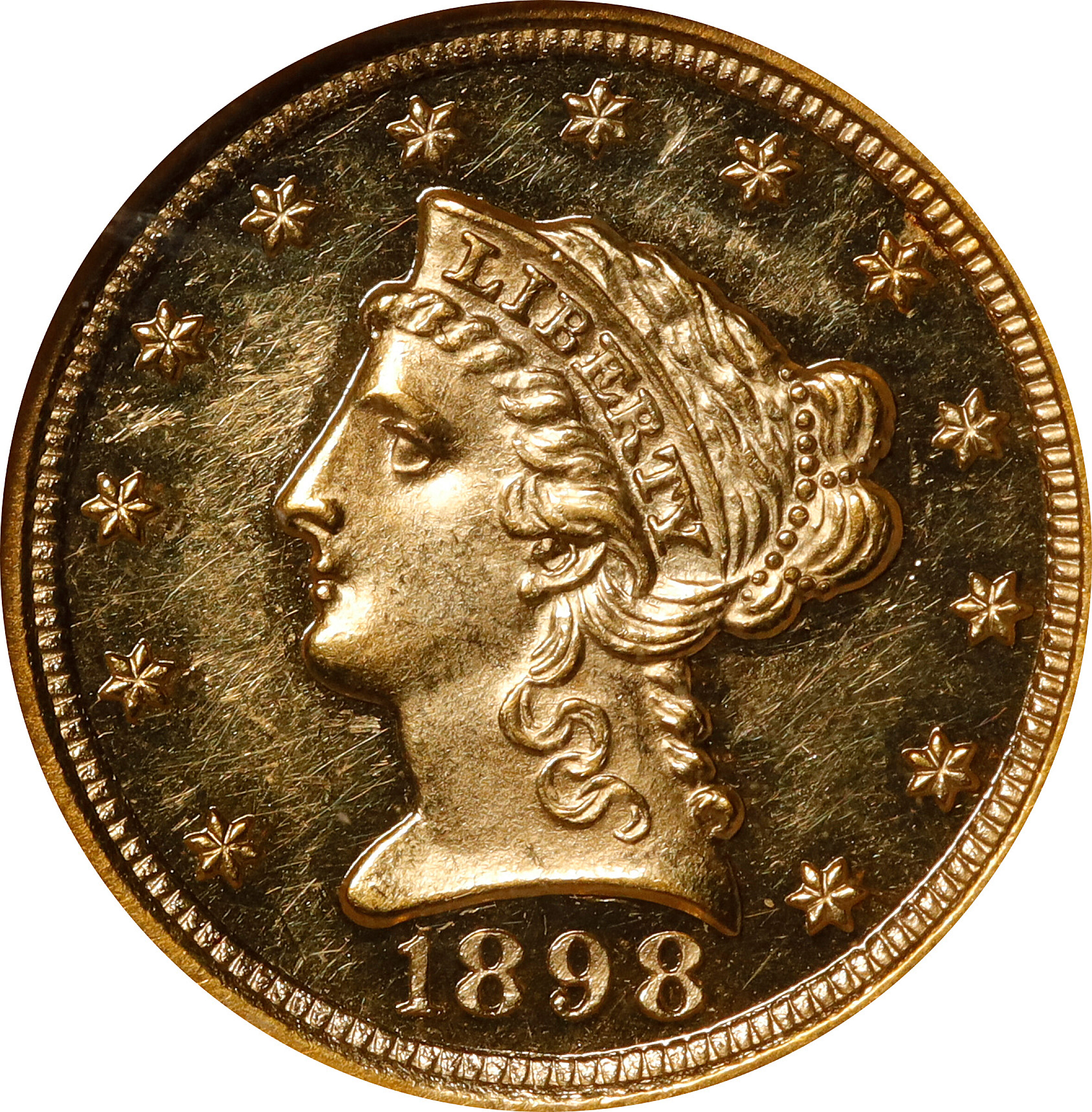 image for: 1898 Liberty Head Quarter Eagle. JD-1, the only known dies. Rarity-4. Proof-60 (NGC). CAC. OH.
