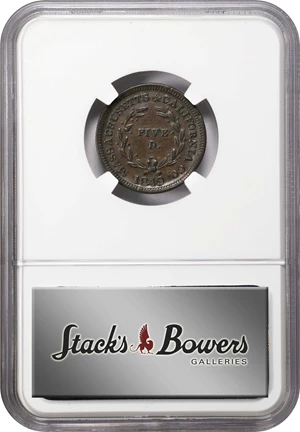 image for: 1849 Massachusetts & California Co. $5 Die Trial. K-2B. Rarity-7+. Copper. Reeded Edge. EF-45 BN (NGC).