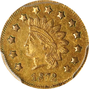 image for: 1872 Round $1. BG-1207. Rarity-4. Indian Head. MS-62 (PCGS).