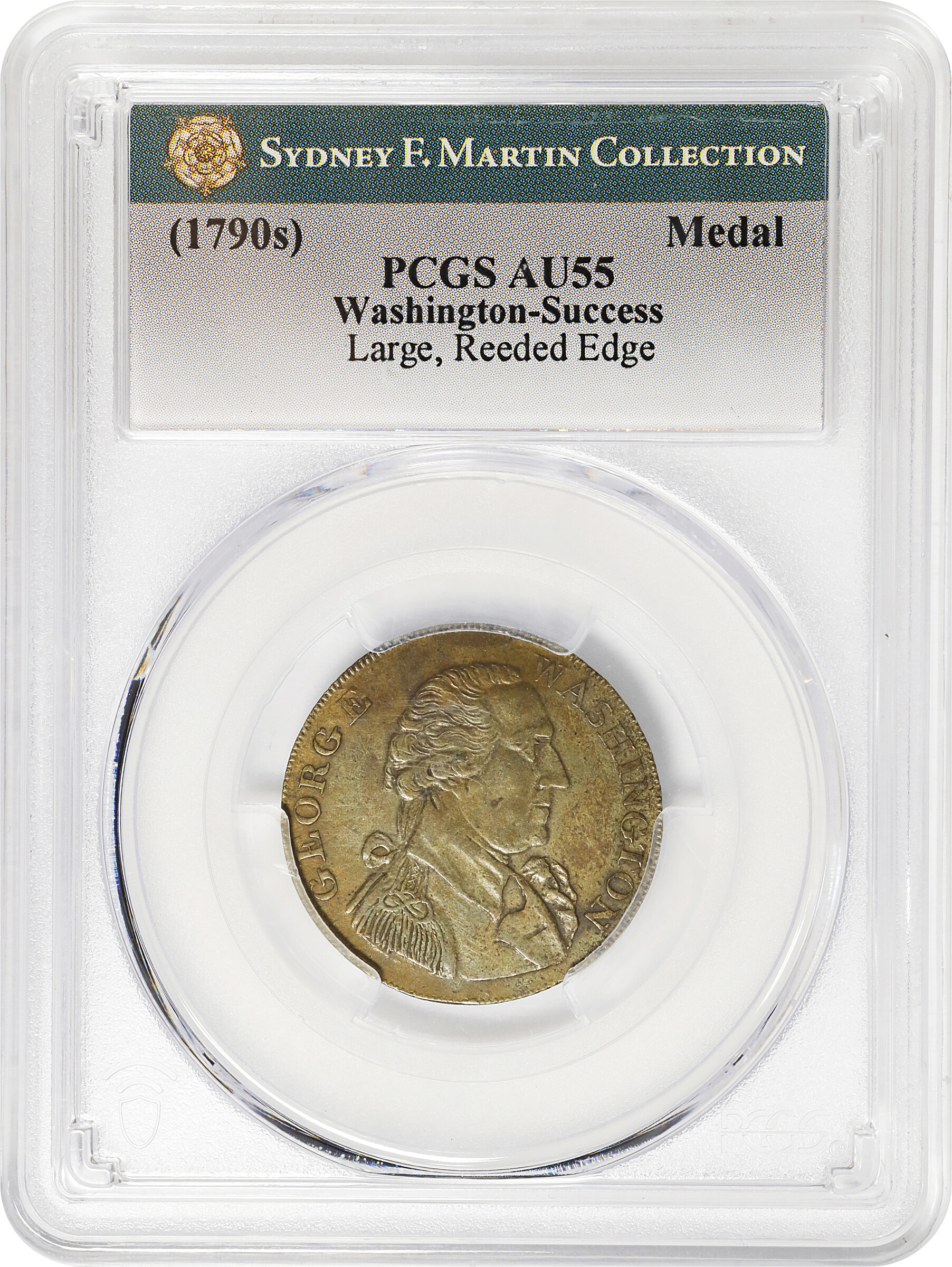 image for: Circa 1793 Washington Success Token. Large Size. Second Obverse. Musante GW-42, Baker-266, Breen-1282. Brass. Reeded edge. AU-55 (PCGS).
