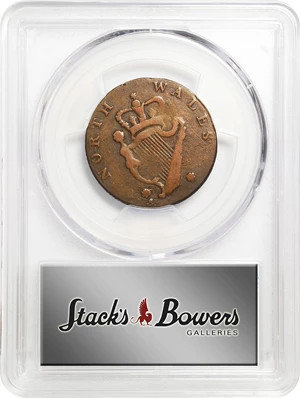 image for: Circa 1795 North Wales Halfpenny. Two Star Reverse. Musante GW-51, Baker-34A, Breen-1296. Copper. Lettered edge, PAYABLE IN LANCASTER LONDON OR BRISTOL. EF-40 (PCGS).