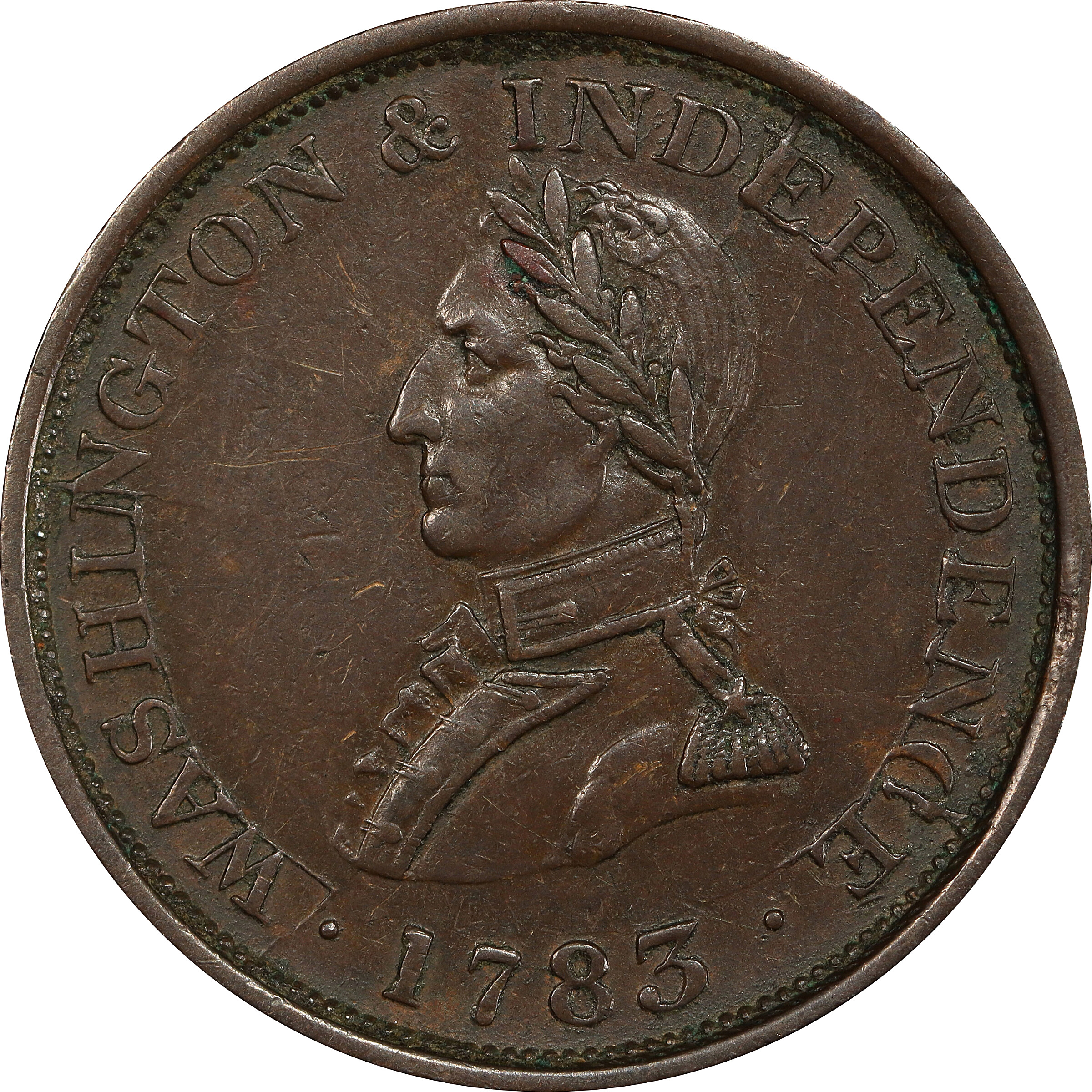 image for: �1783� (circa 1820) Washington Draped Bust Copper. Small Military Bust. Musante GW-109, Baker-4B, Breen-1201, Vlack 1-A. Copper. Engrailed edge. AU-50 (PCGS).