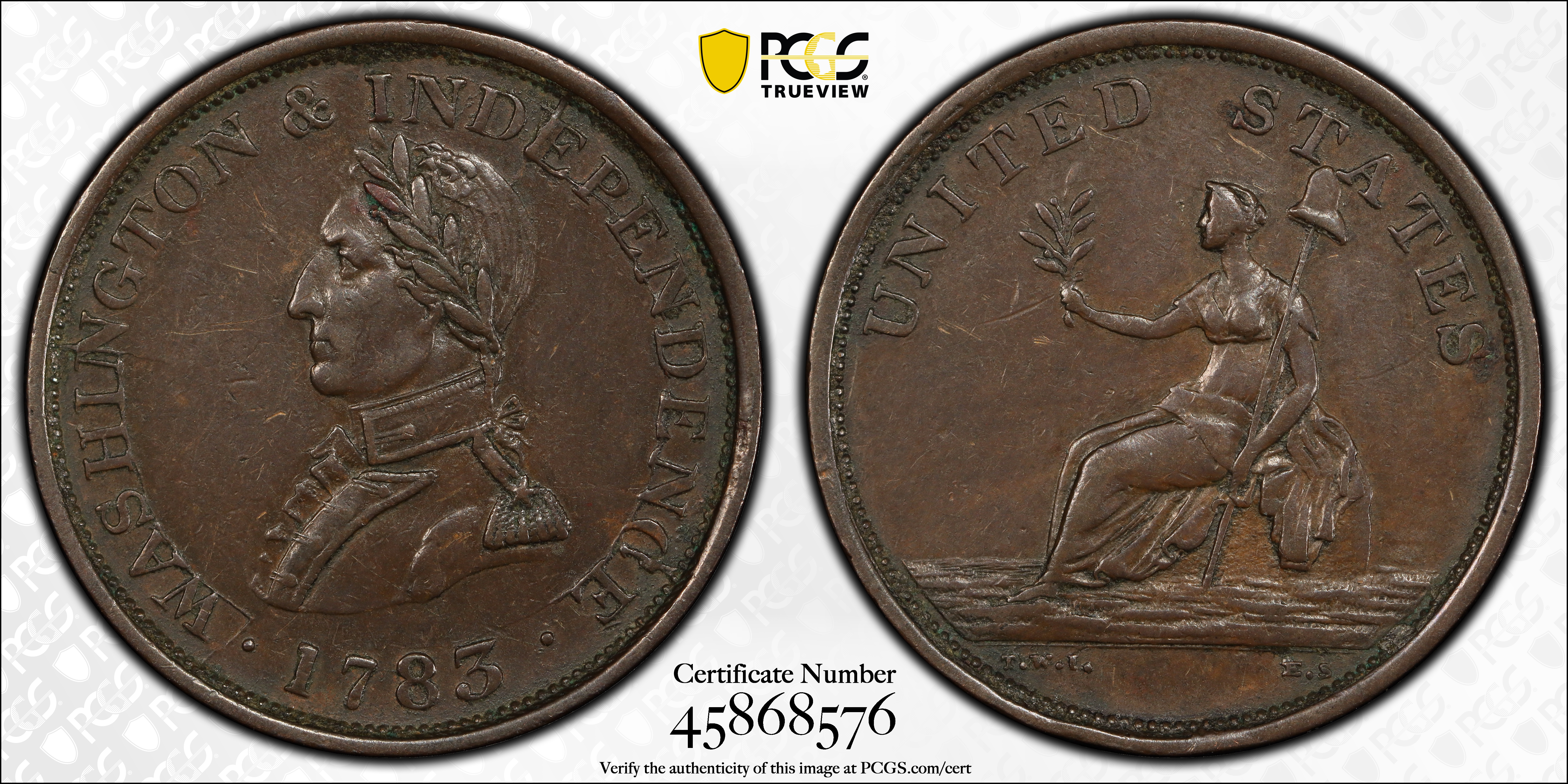 image for: �1783� (circa 1820) Washington Draped Bust Copper. Small Military Bust. Musante GW-109, Baker-4B, Breen-1201, Vlack 1-A. Copper. Engrailed edge. AU-50 (PCGS).