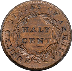 image for: 1834 Classic Head Half Cent. C-1, the only known dies. Rarity-1. MS-64 BN (NGC). CAC.
