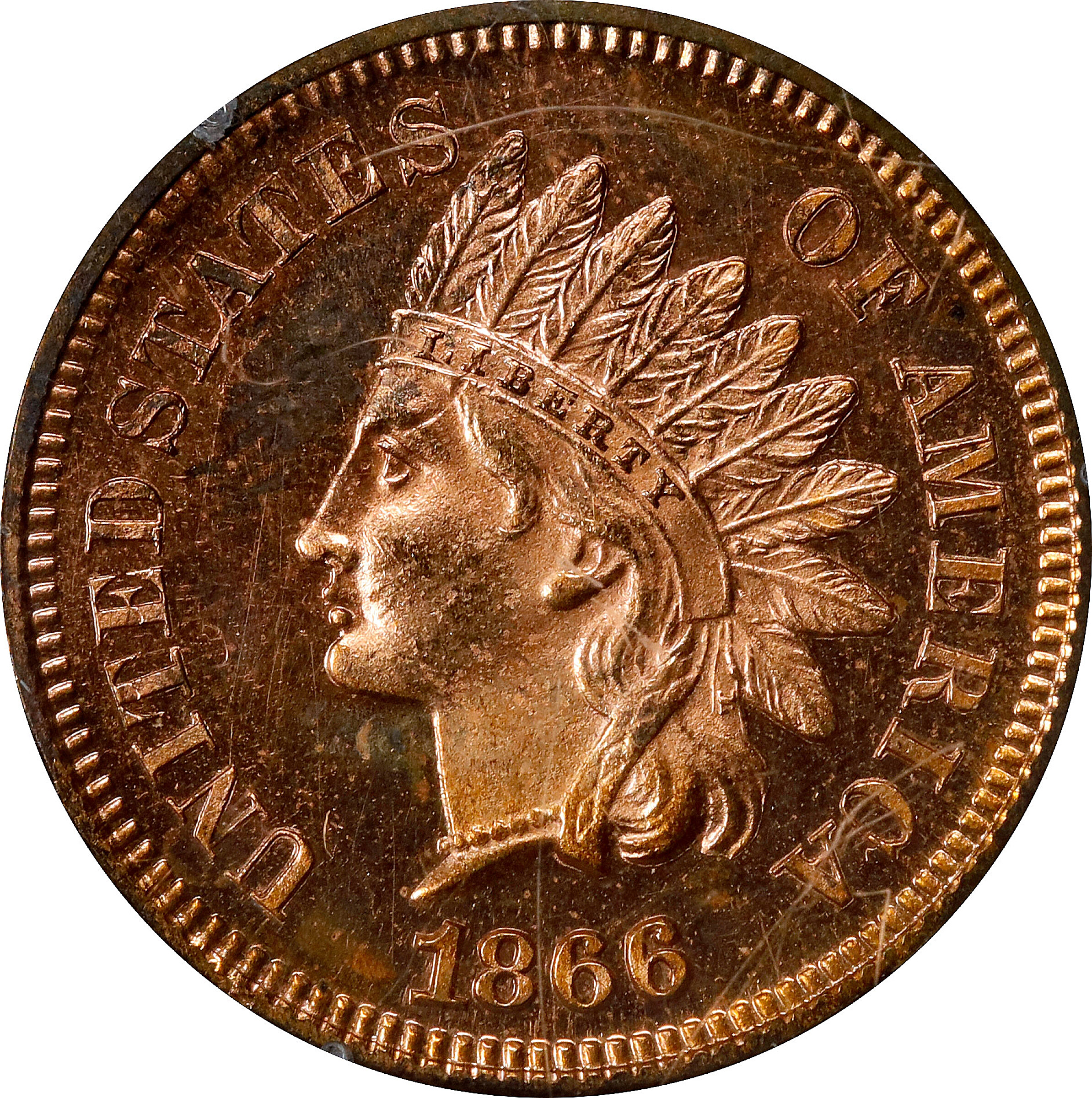 image for: 1866 Indian Cent. Proof-63 RD (PCGS). OGH--First Generation.