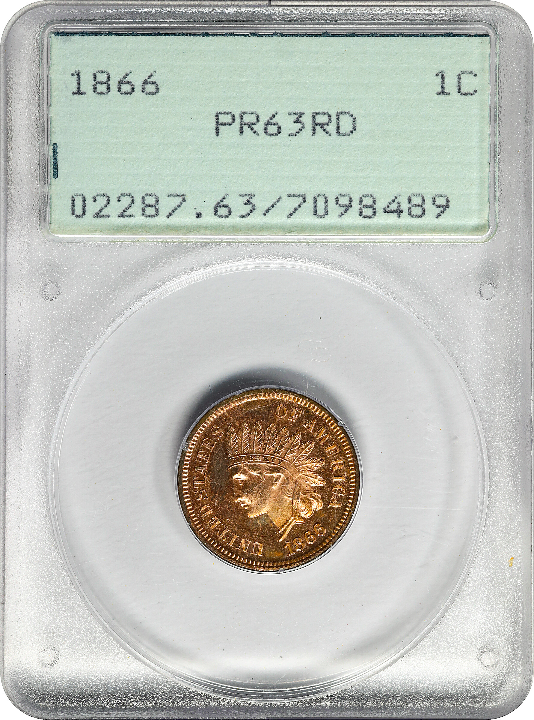 image for: 1866 Indian Cent. Proof-63 RD (PCGS). OGH--First Generation.