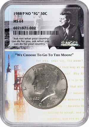 image for: 1988-P Kennedy Half Dollar. No FG. JFK "We Choose to Go to the Moon!" Holder. MS-64 (NGC).