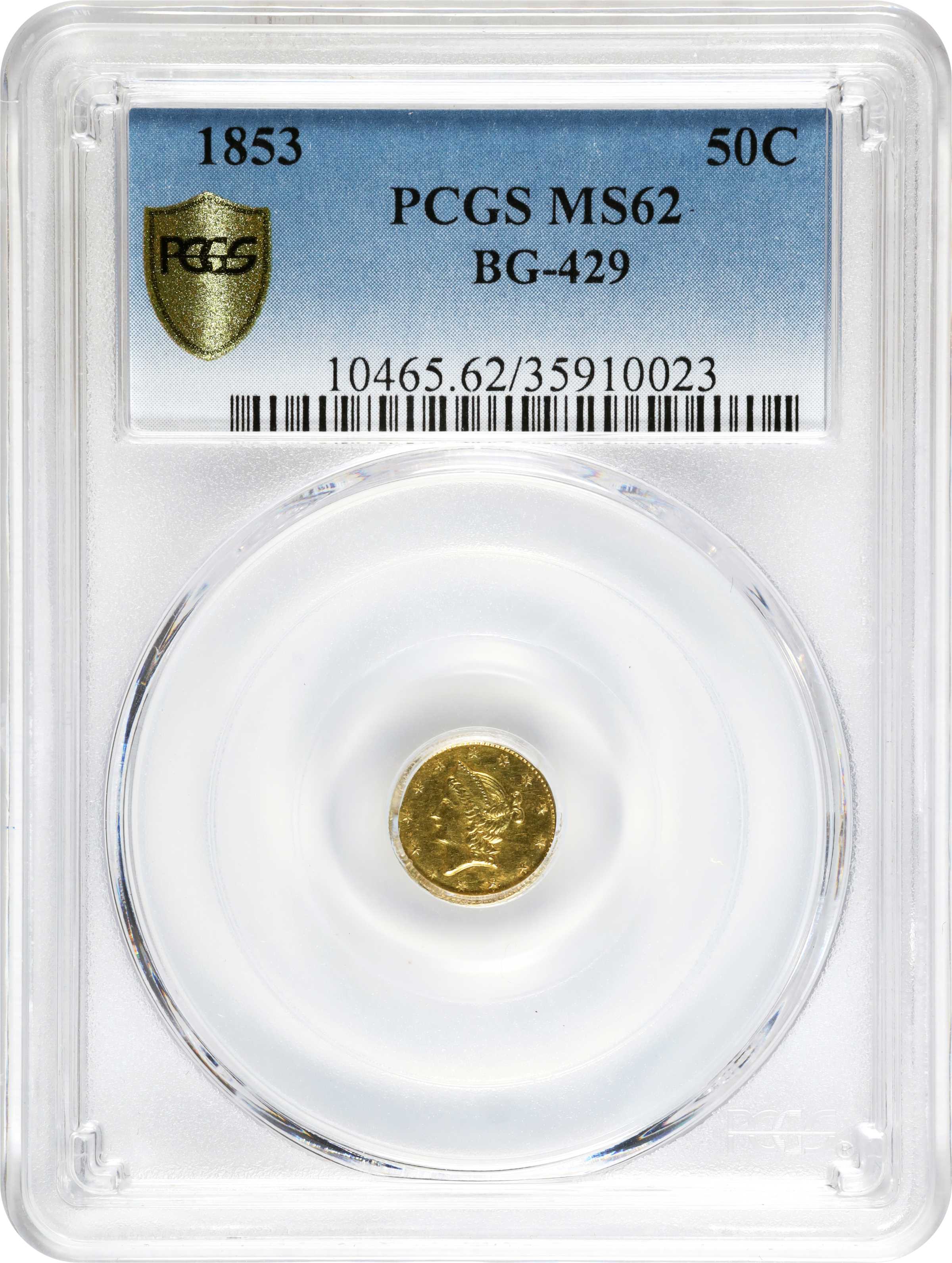 image for: 1853 Round 50 Cents. BG-429. Rarity-4-. Liberty Head. MS-62 (PCGS).