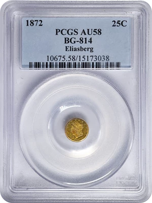 image for: 1872 Round 25 Cents. BG-814. Rarity-5+. Liberty Head. AU-58 (PCGS).