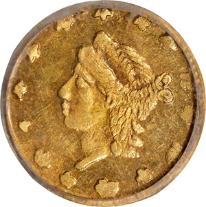 image for: 1865 Round 25 Cents. BG-822. Rarity-4. Liberty Head. AU-58 (NGC).