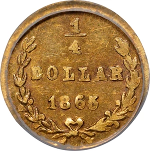 image for: 1865 Round 25 Cents. BG-822. Rarity-4. Liberty Head. AU-58 (NGC).