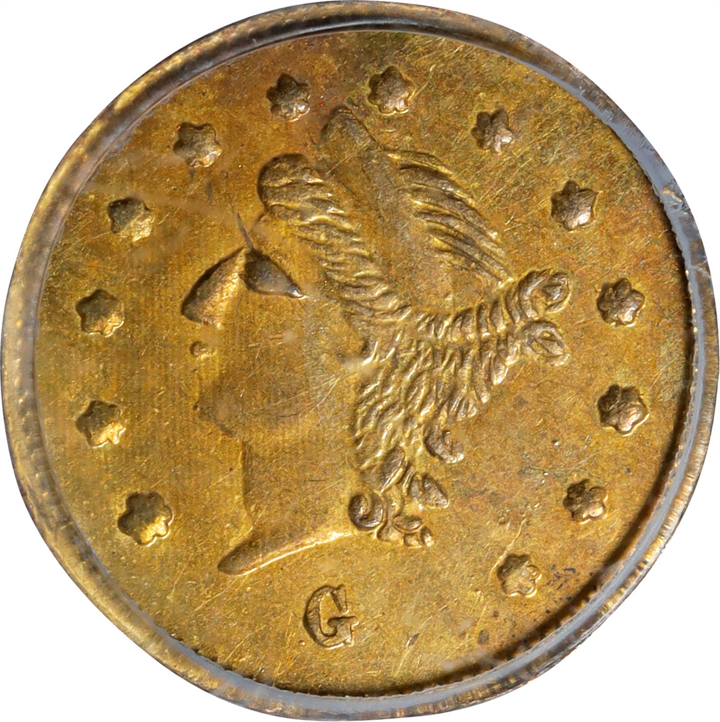 image for: 1869-G Round 25 Cents. BG-828. Rarity-4+. Liberty Head. AU-58 (PCGS).