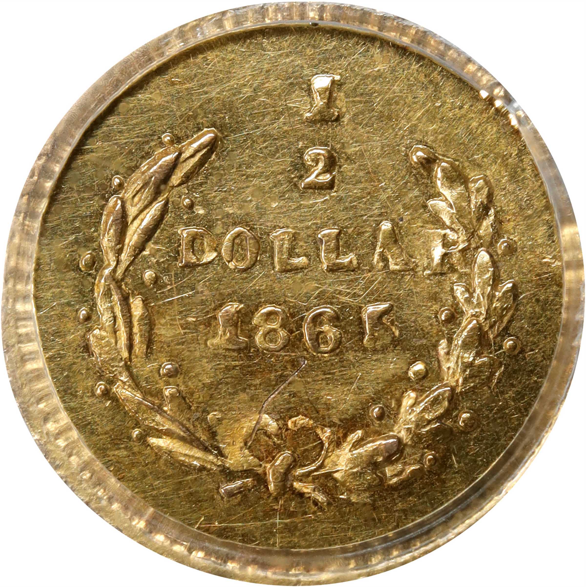 image for: 1865 Round 50 Cents. BG-1005. Rarity-5-. Liberty Head. MS-62 (PCGS).