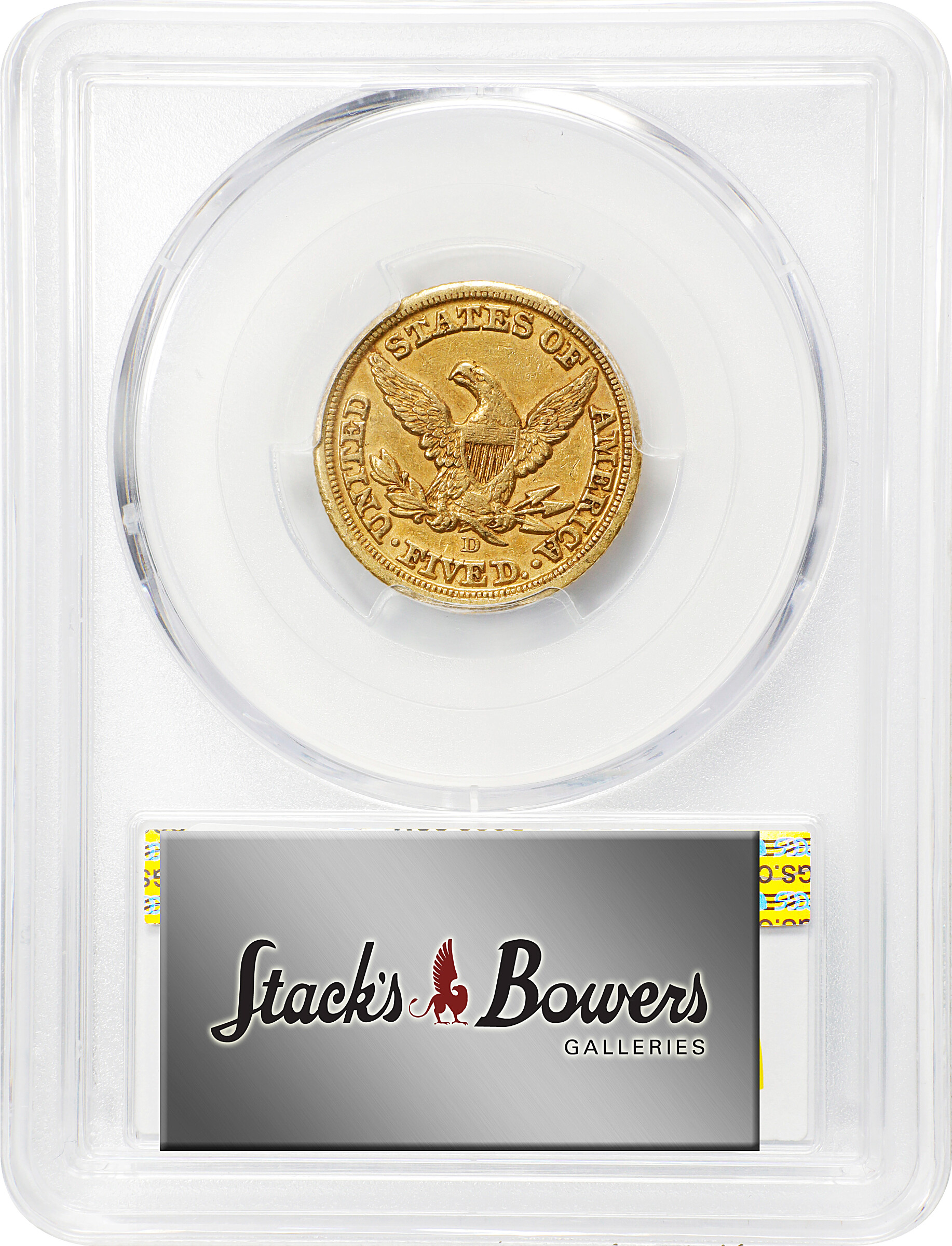 image for: 1855-D Liberty Head Half Eagle. Winter 38-CC. Medium D. AU-50 (PCGS).