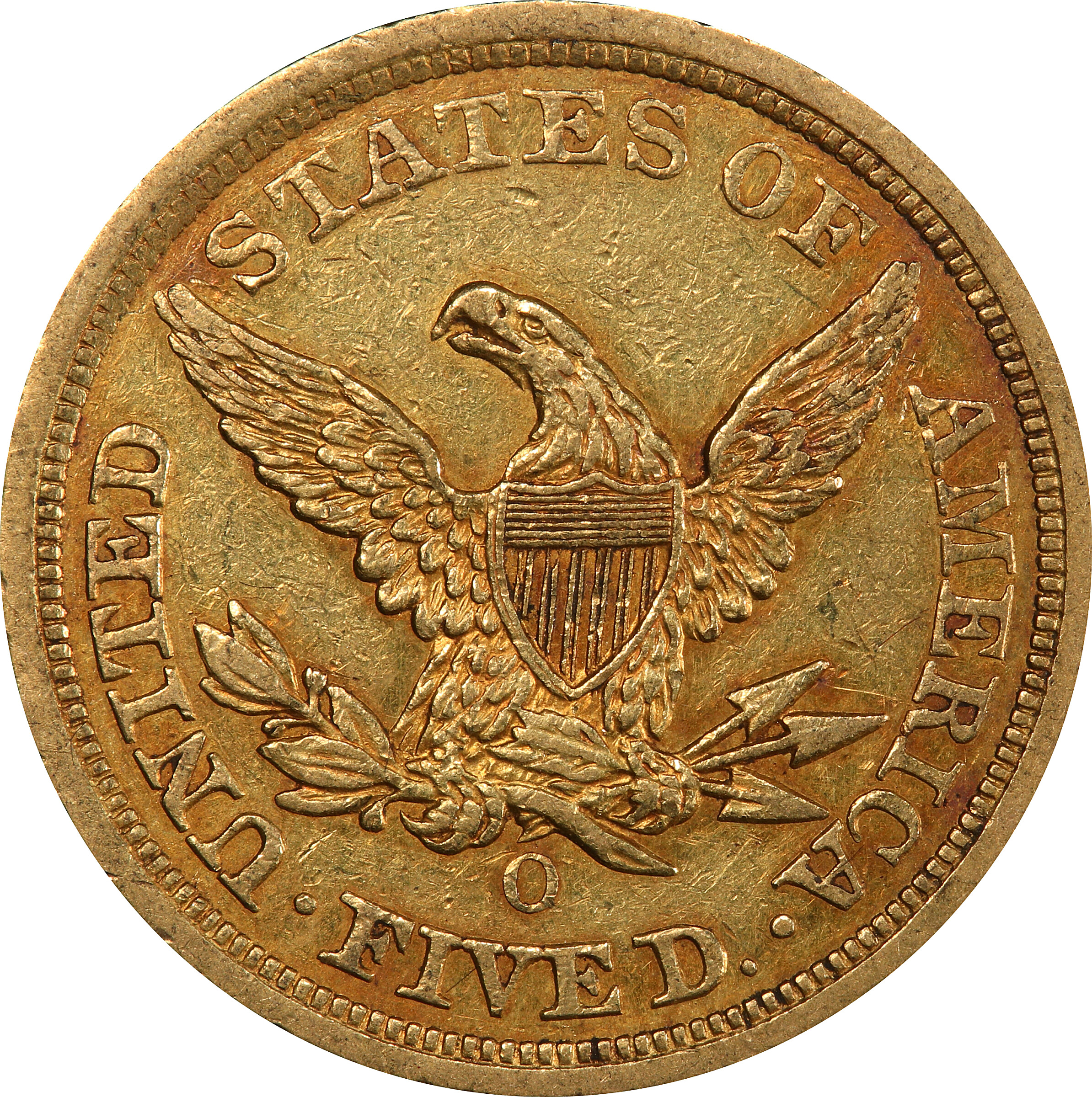 image for: 1856-O Liberty Head Half Eagle. Winter-1, the only known dies. AU-50 (PCGS).