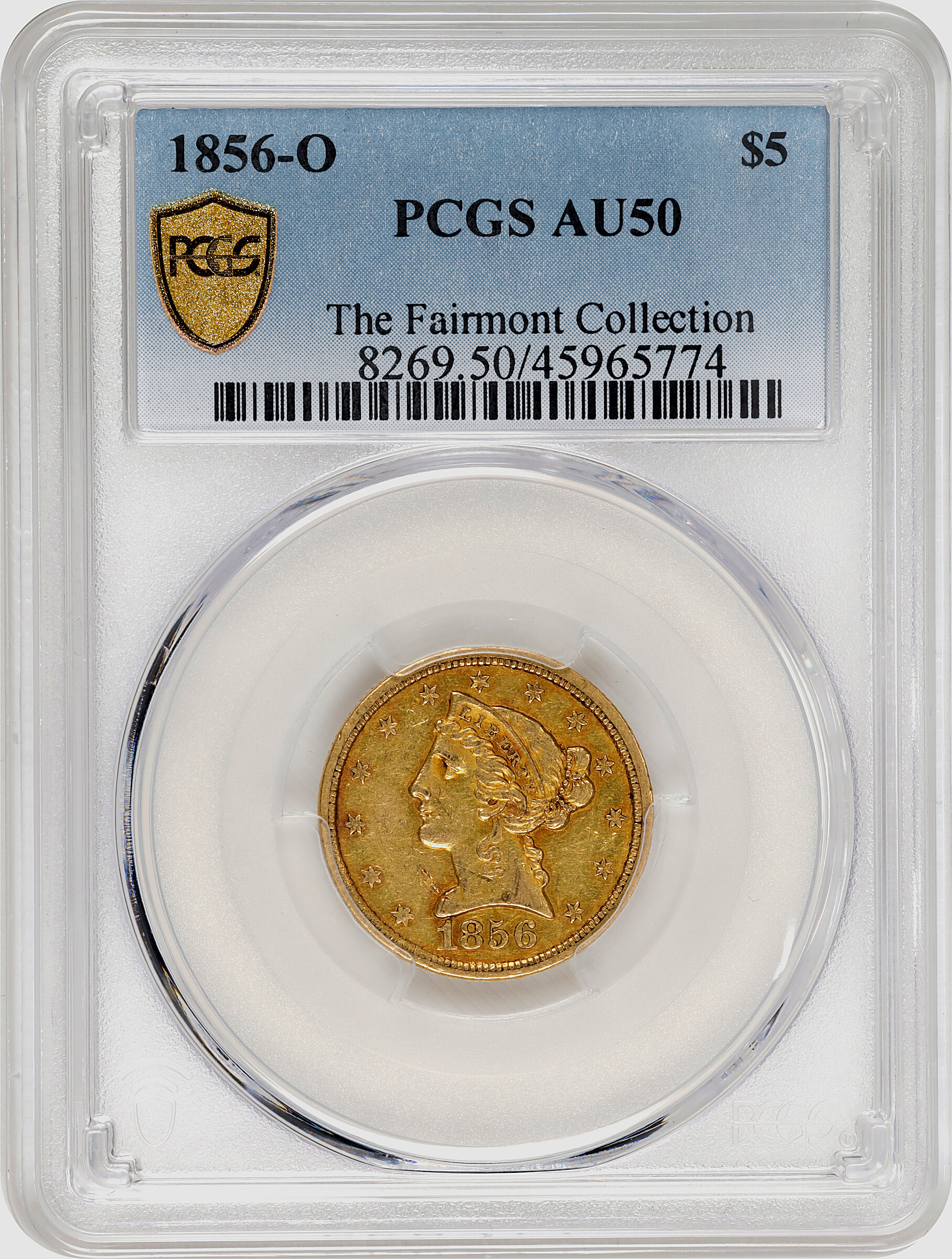 image for: 1856-O Liberty Head Half Eagle. Winter-1, the only known dies. AU-50 (PCGS).