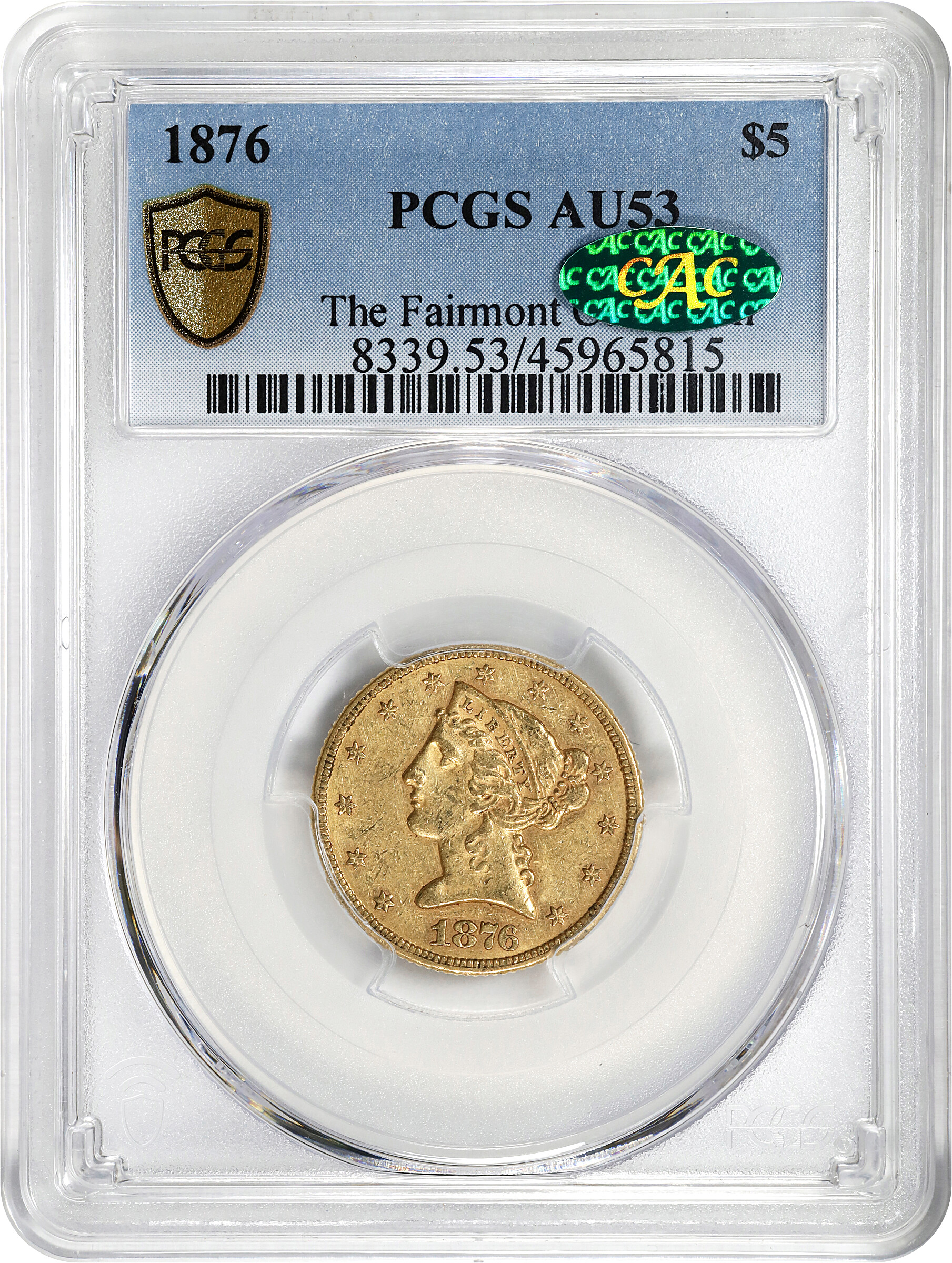 image for: 1876 Liberty Head Half Eagle. AU-53 (PCGS). CAC.