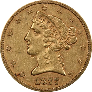 image for: 1877 Liberty Head Half Eagle. AU-50 (PCGS).