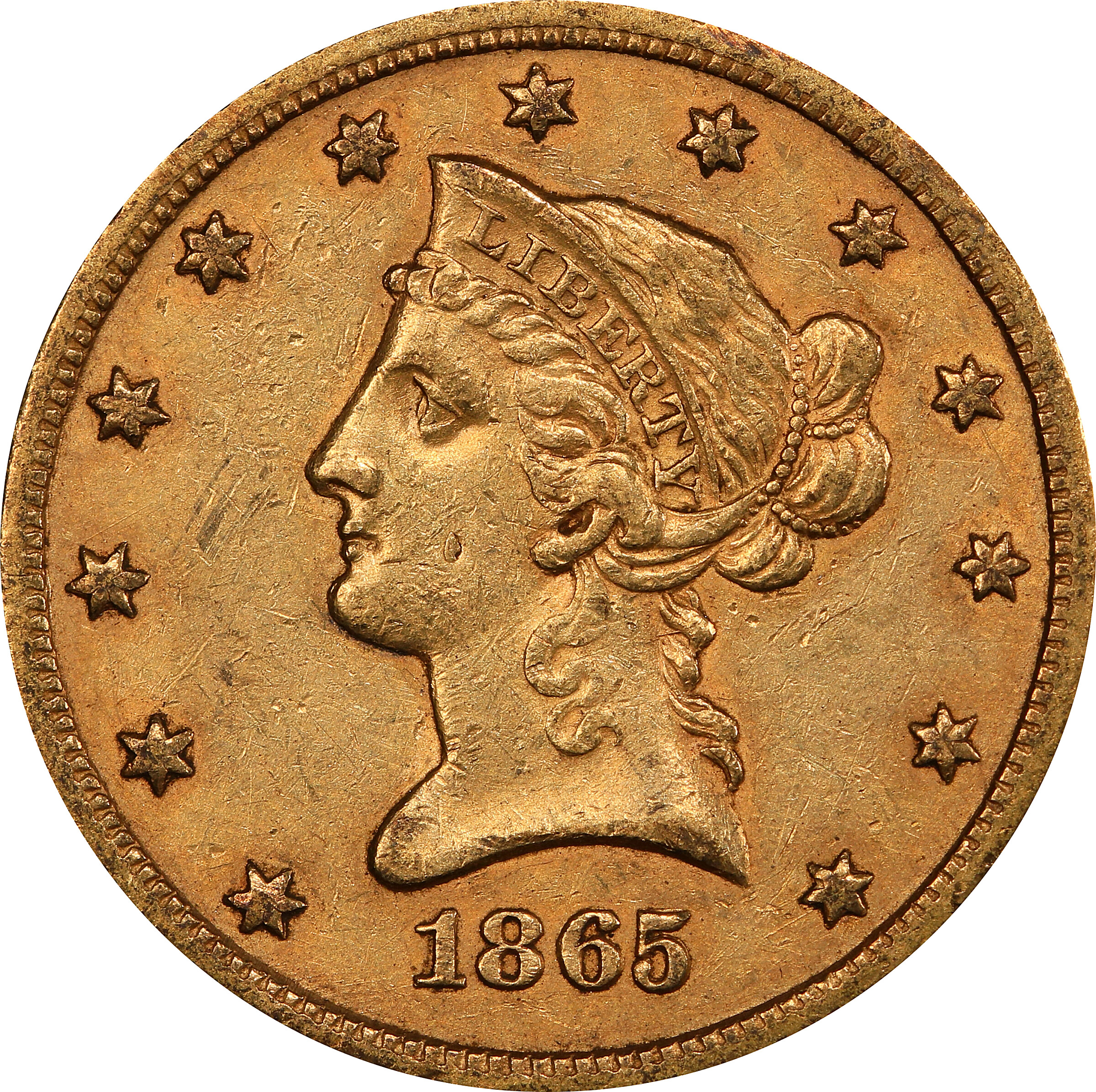 image for: 1865-S Liberty Head Eagle. AU-50 (PCGS).