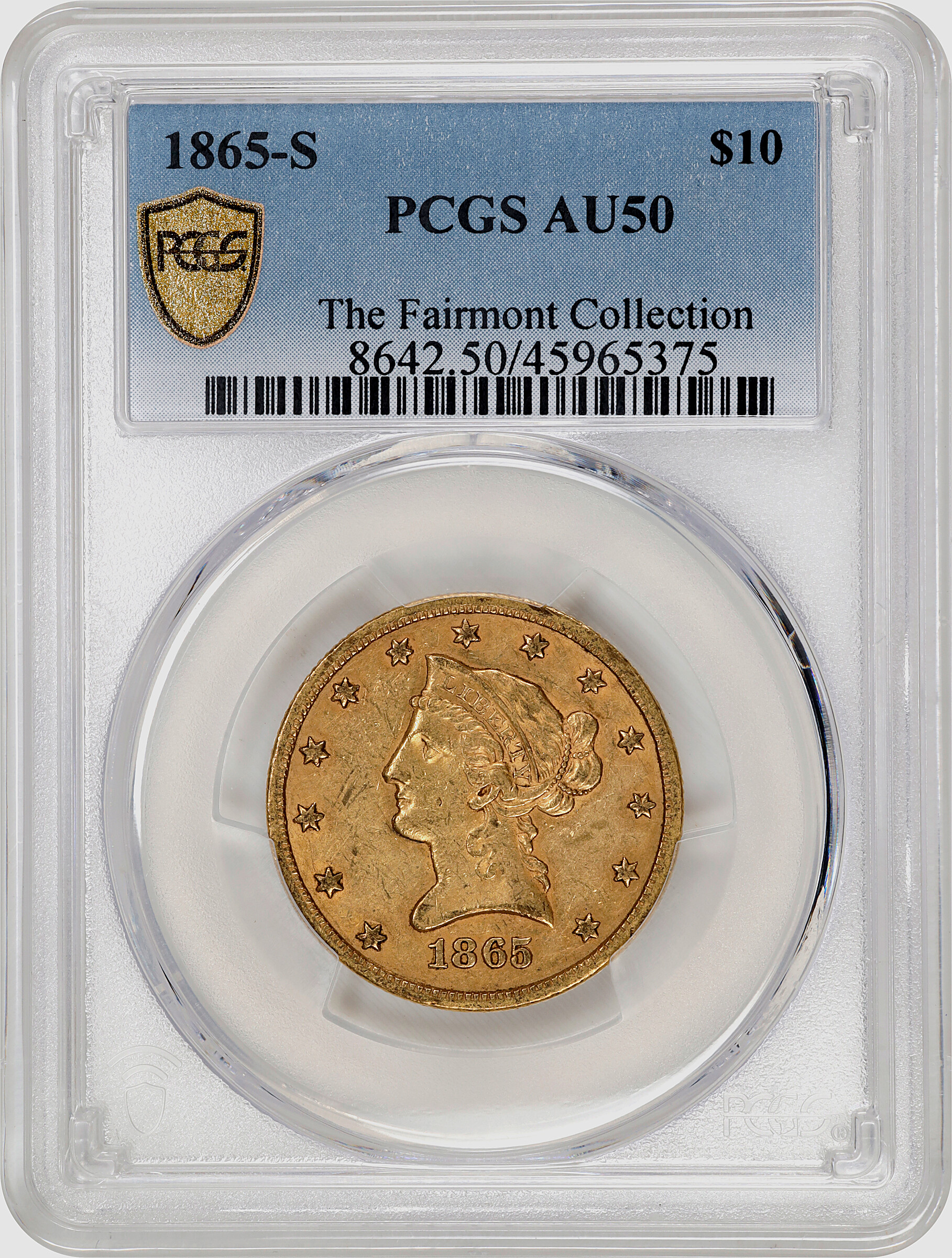 image for: 1865-S Liberty Head Eagle. AU-50 (PCGS).