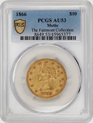 image for: 1866 Liberty Head Eagle. Repunched Date. AU-53 (PCGS).