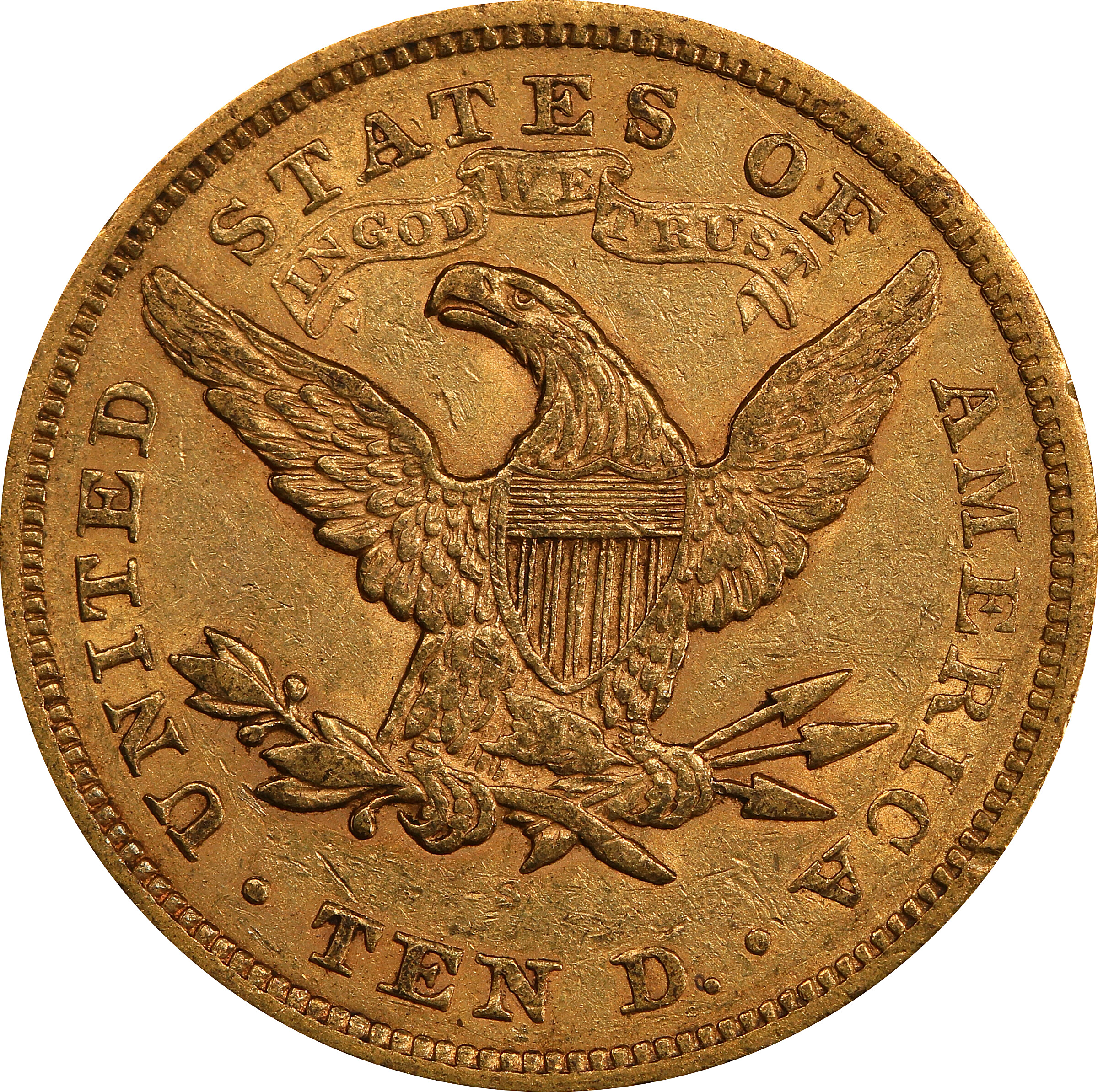image for: 1866-S Liberty Head Eagle. Motto. AU-53 (PCGS).