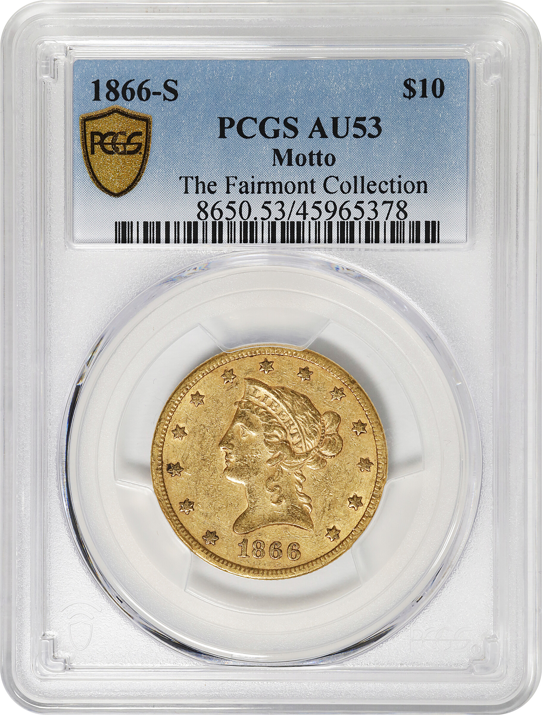 image for: 1866-S Liberty Head Eagle. Motto. AU-53 (PCGS).
