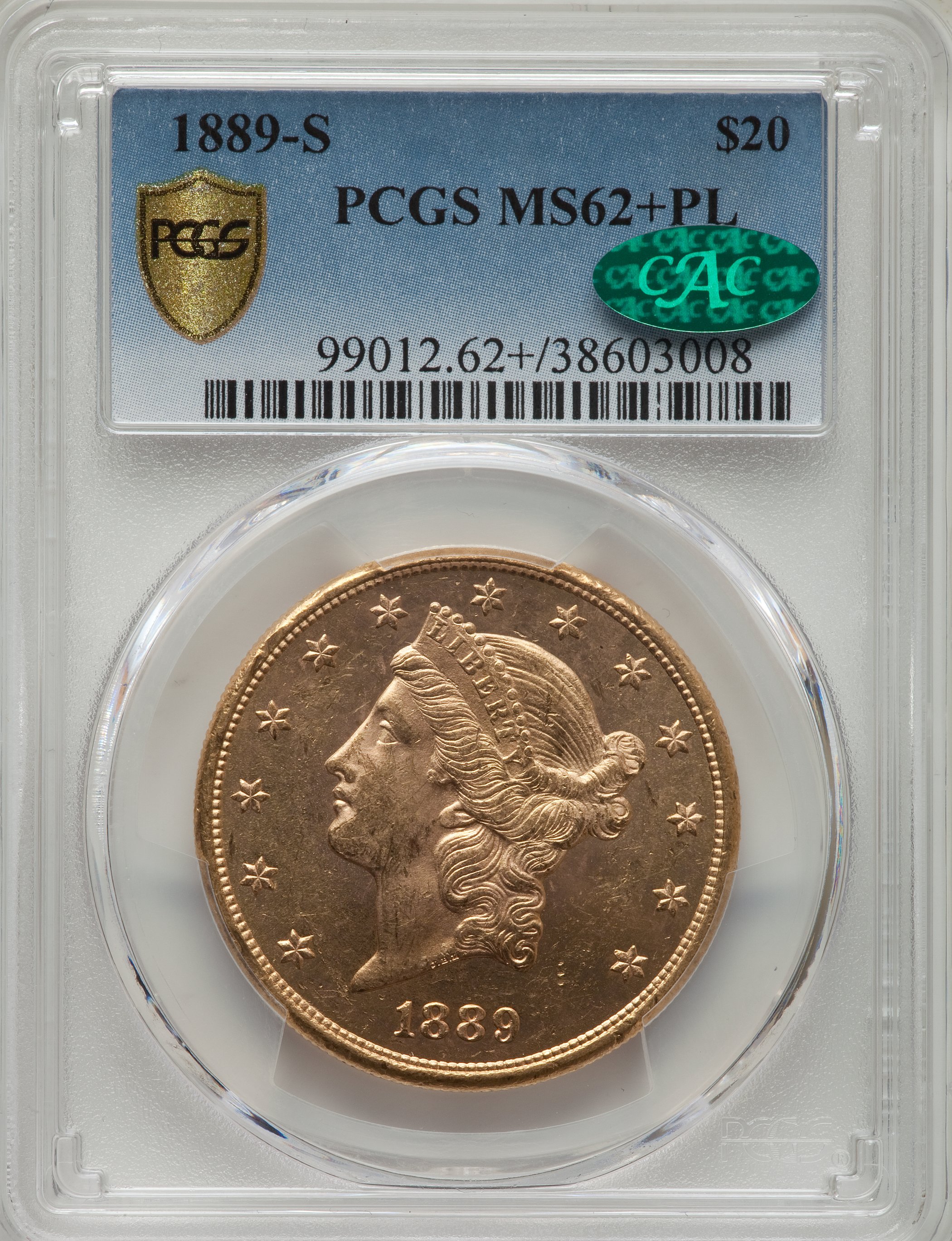 image for: 1889-S $20 MS62+ Prooflike PCGS. CAC....