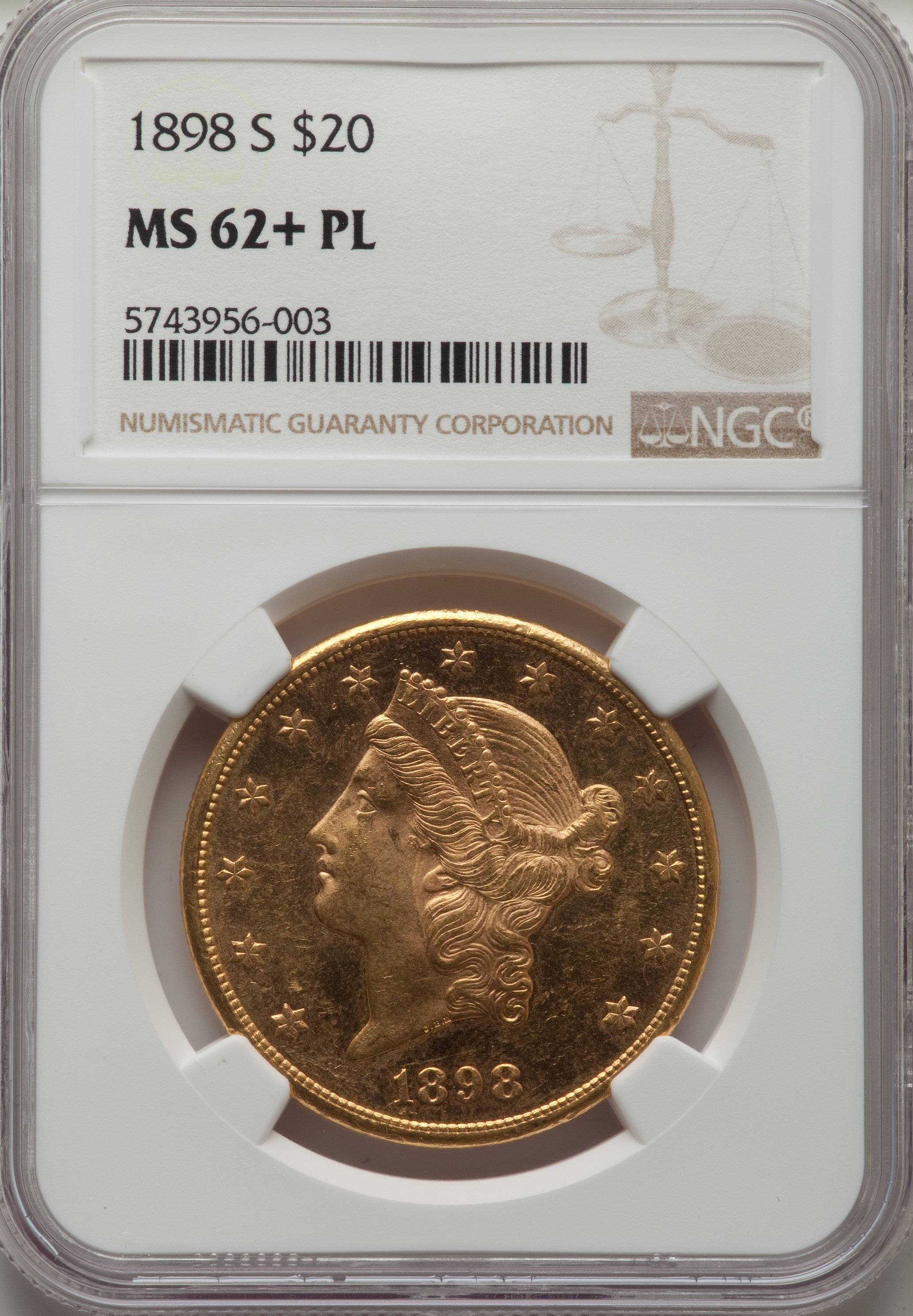 image for: 1898-S $20 MS62+ Prooflike NGC....