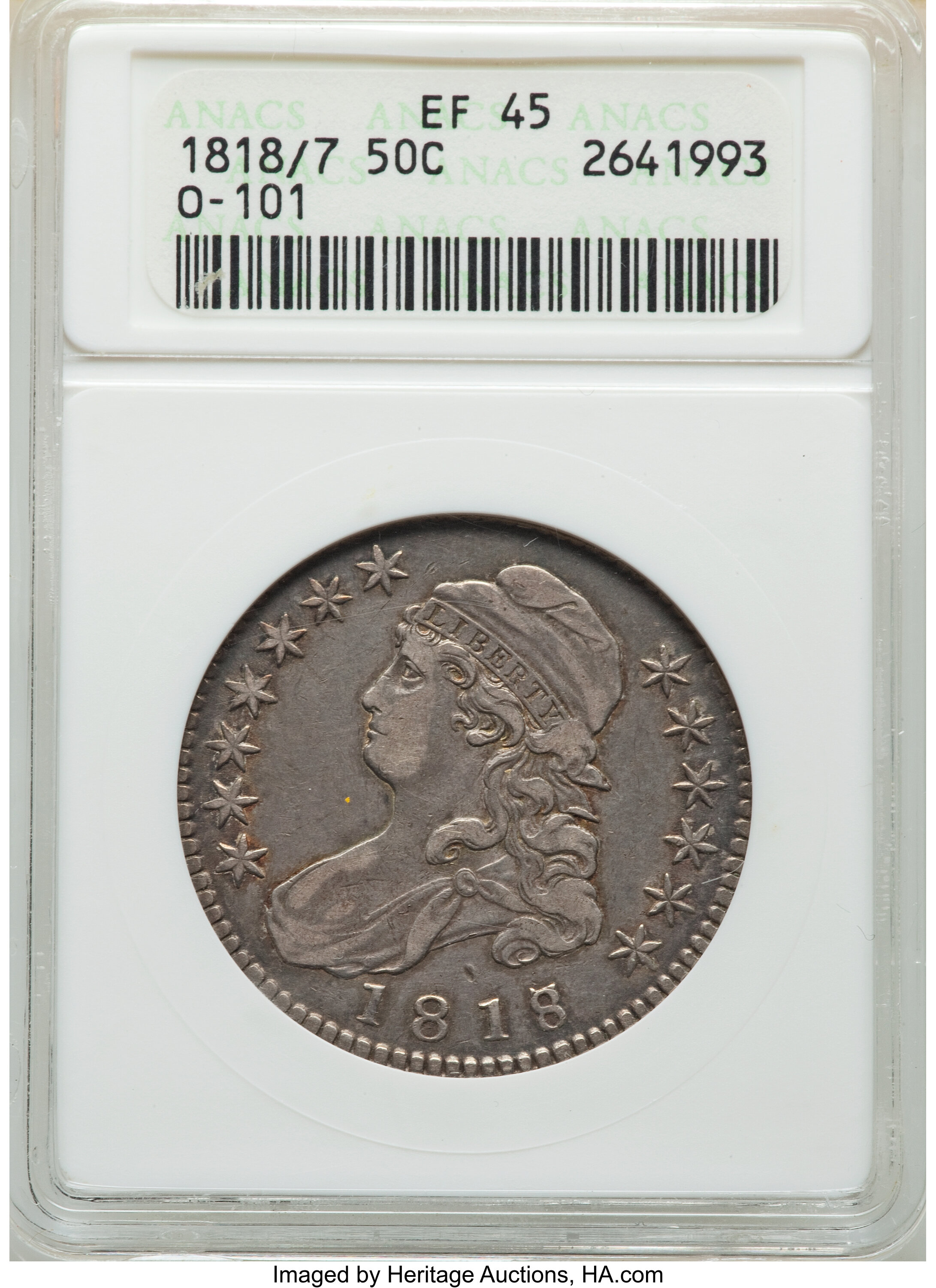 image for: 1818/7 50C Large 8, O-101, R.1, XF45 ANACS....