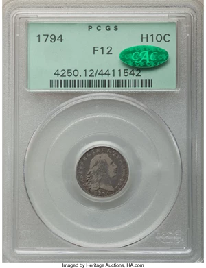 image for: 1794 H10C V-3, LM-3, R.4, Fine 12 PCGS. CAC....