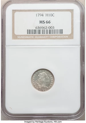 image for: 1794 H10C V-3, LM-3, R.4, MS66 NGC....