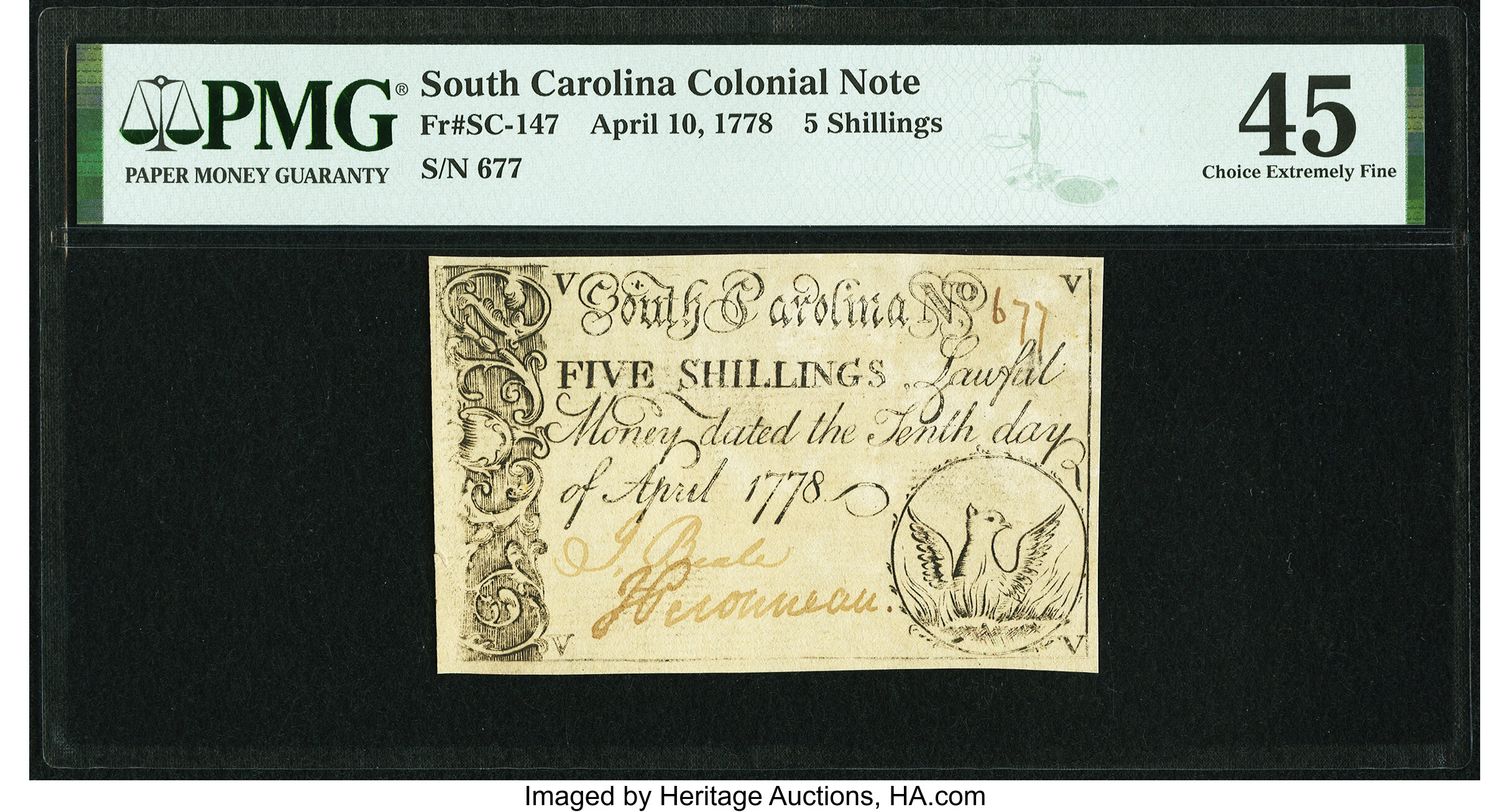 image for: South Carolina April 10, 1778 5s PMG Choice Extremely Fine 45....