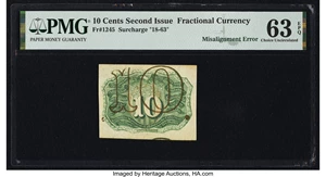 image for: Fr. 1245 10¢ Second Issue Misalignment Error PMG Choice Uncirculated 63 EPQ....